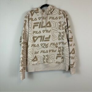 FILA | Tan Neutral Logo Monogram Hooded Sweatshirt Size Large